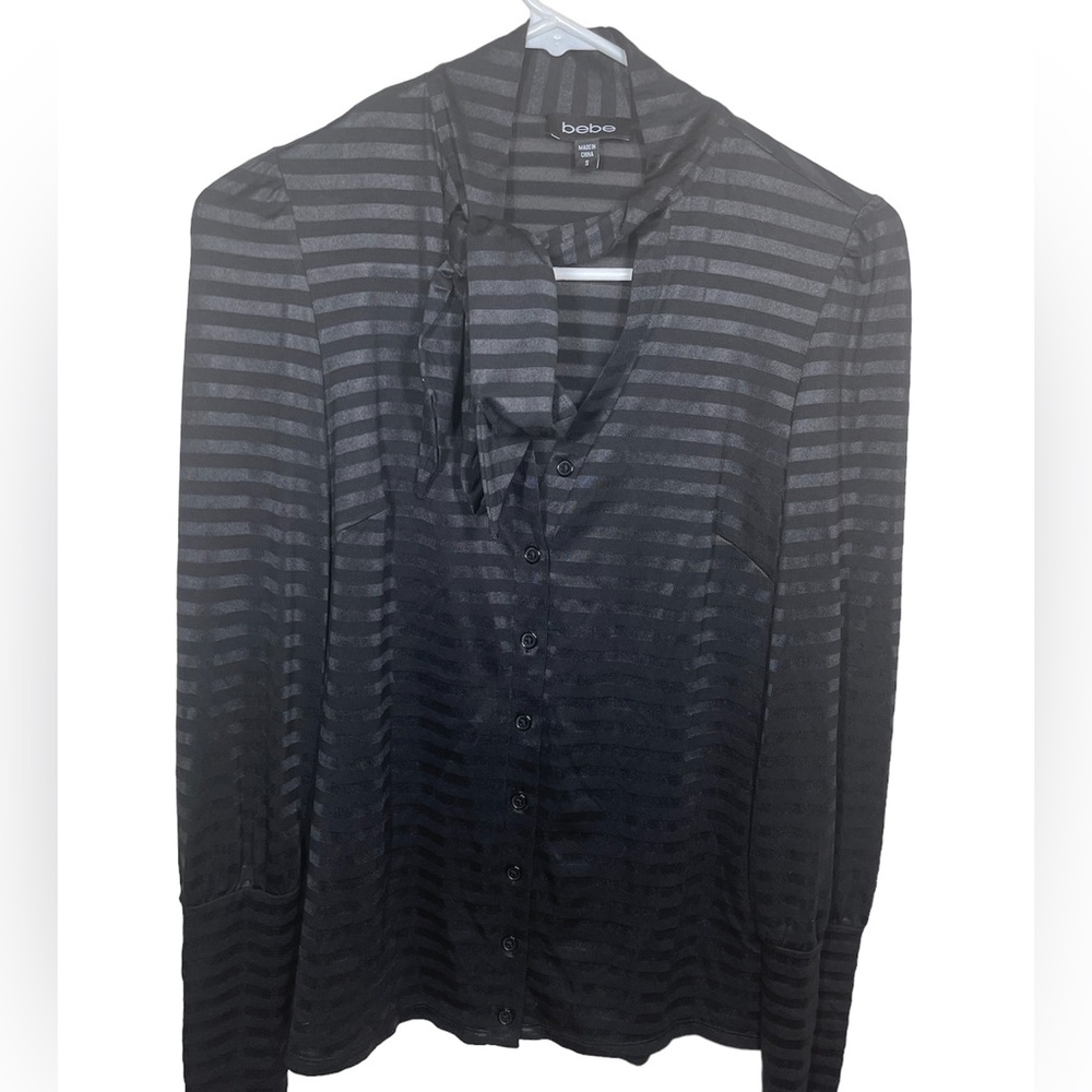 Bebe black bow tie button up blouse - Picture 2 of 4